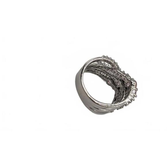 Silver Tone Multi-Row Crystal Accent Ring Size 6 - Picture 6 of 9